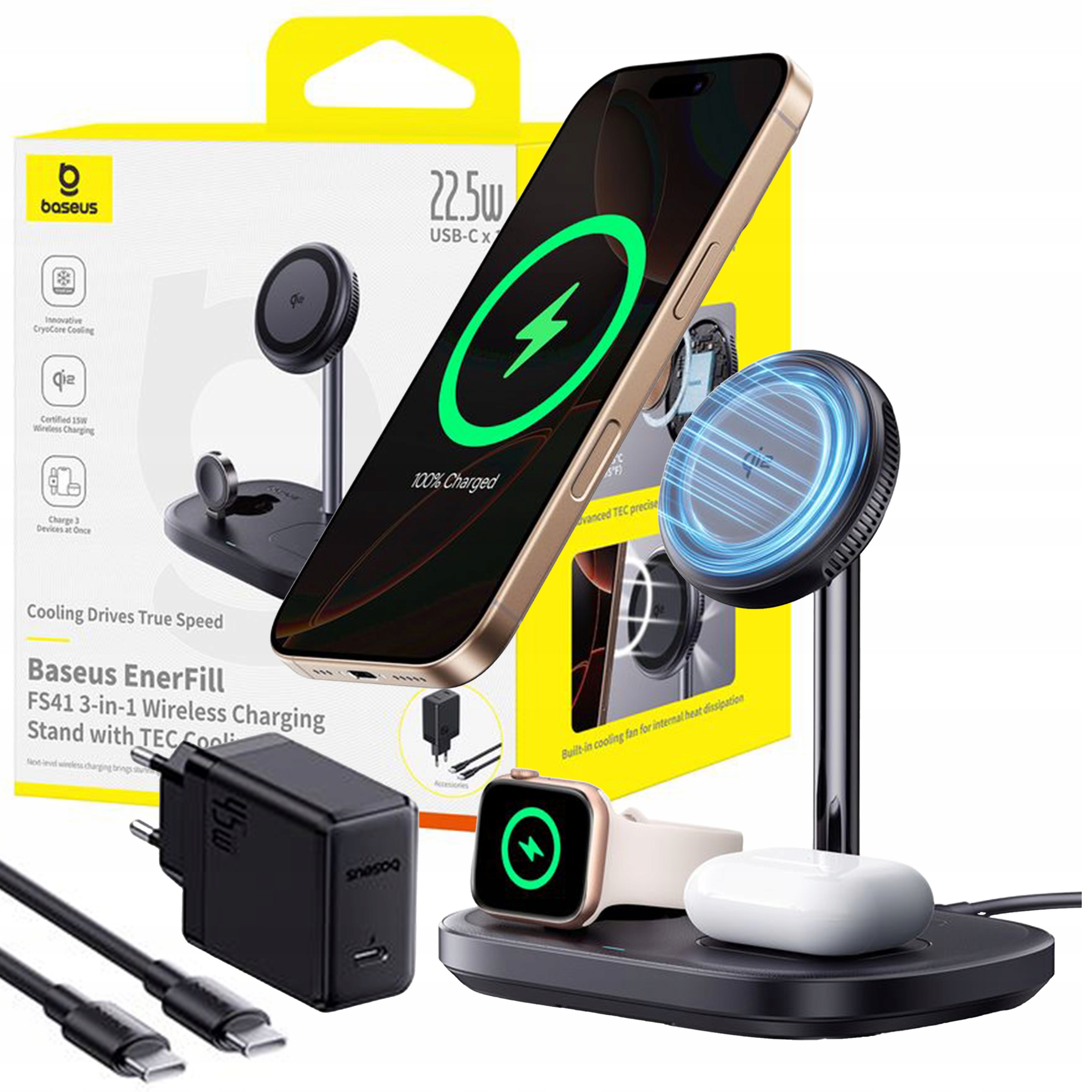 Baseus Indukční Nabíječka 3v1 Pro Telefon, Tws Sluchátka A Apple Watch 45W