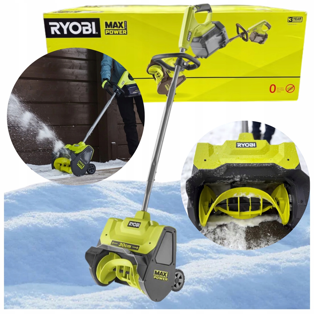 Akumulatorowa Odśnieżarka 30cm 36V IPX4 7,7m Body Ryobi RY36ST30A-0