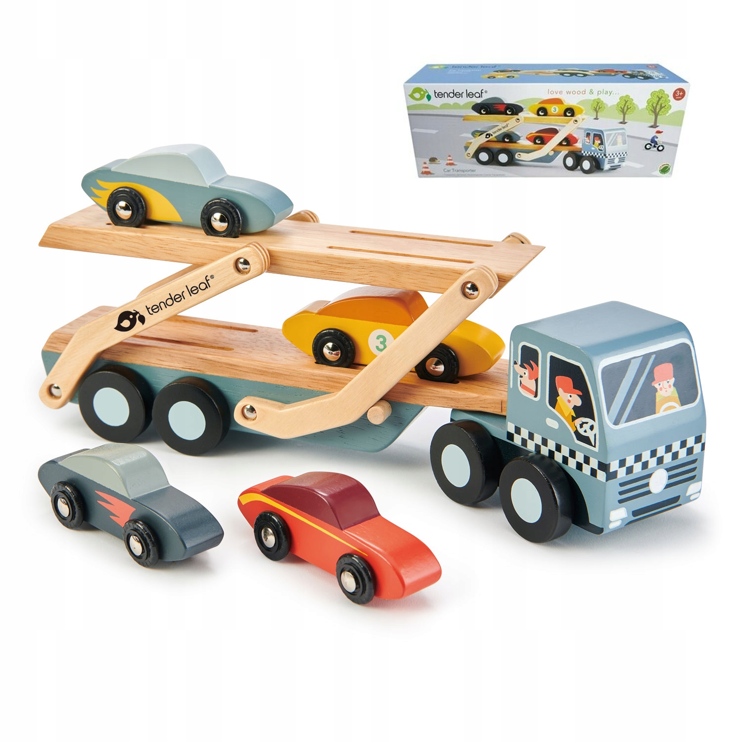 

Drewniana laweta z samochodami Tender Leaf Toys