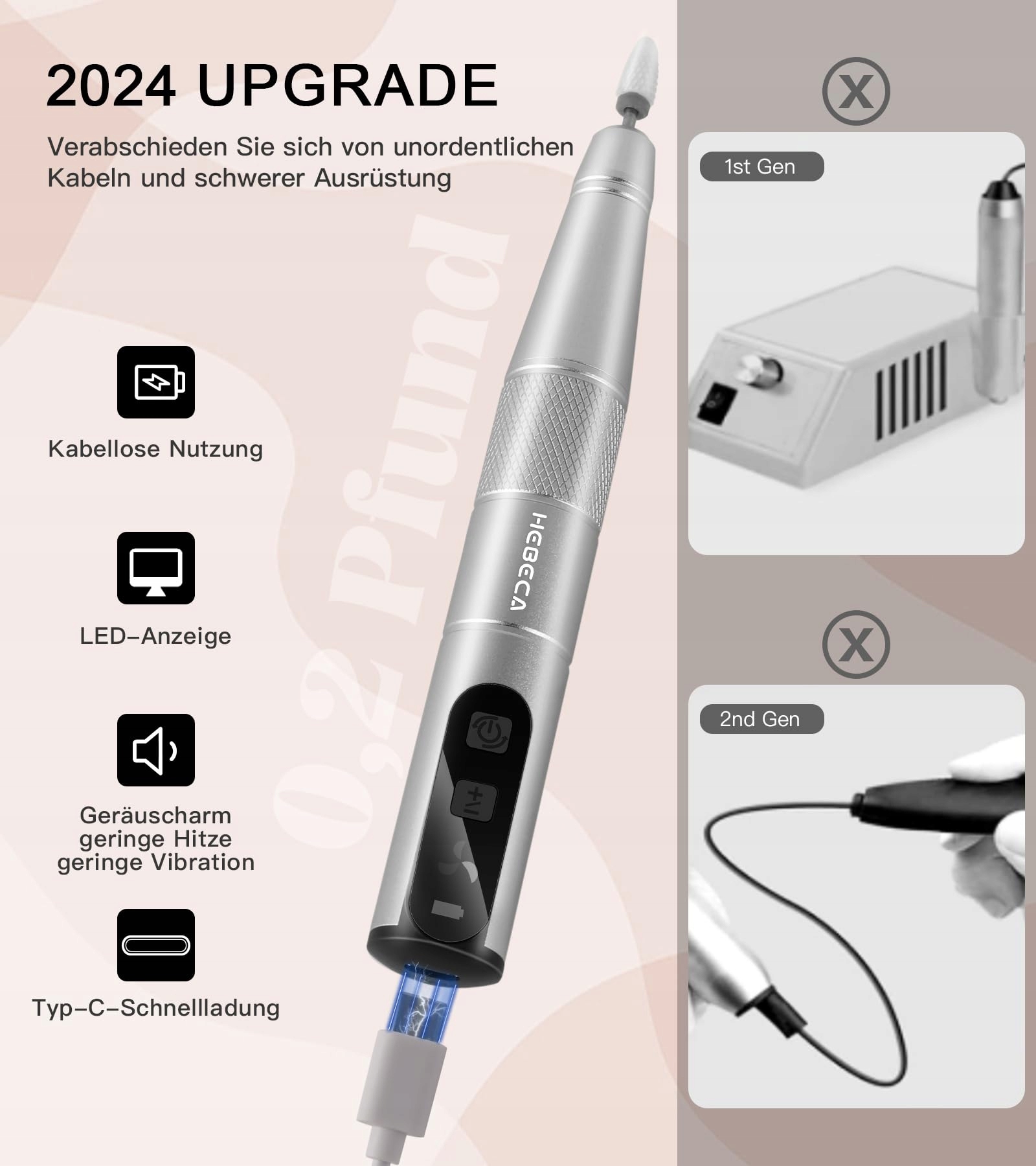 HEBECA Zestaw Do Manicure Pedicure Bezprzewodowy 12w1 Szary — miniatura 2
