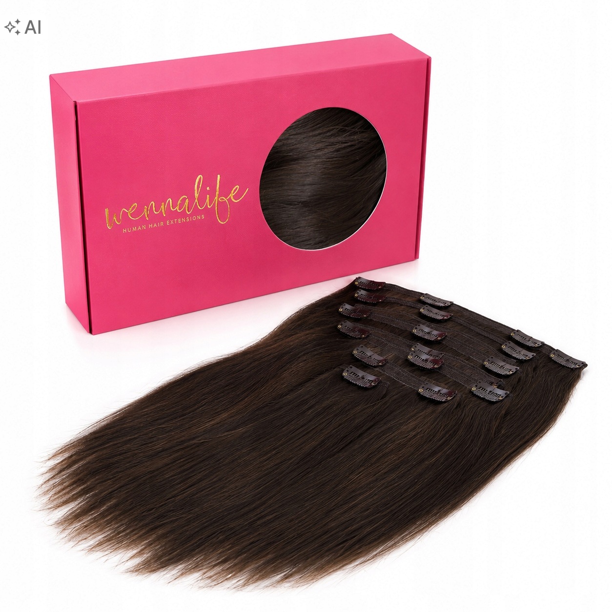 Wennalife Włosy Naturalne Remy Clip In Dopinki 40 CM 120 G 7 Szt Brązowe