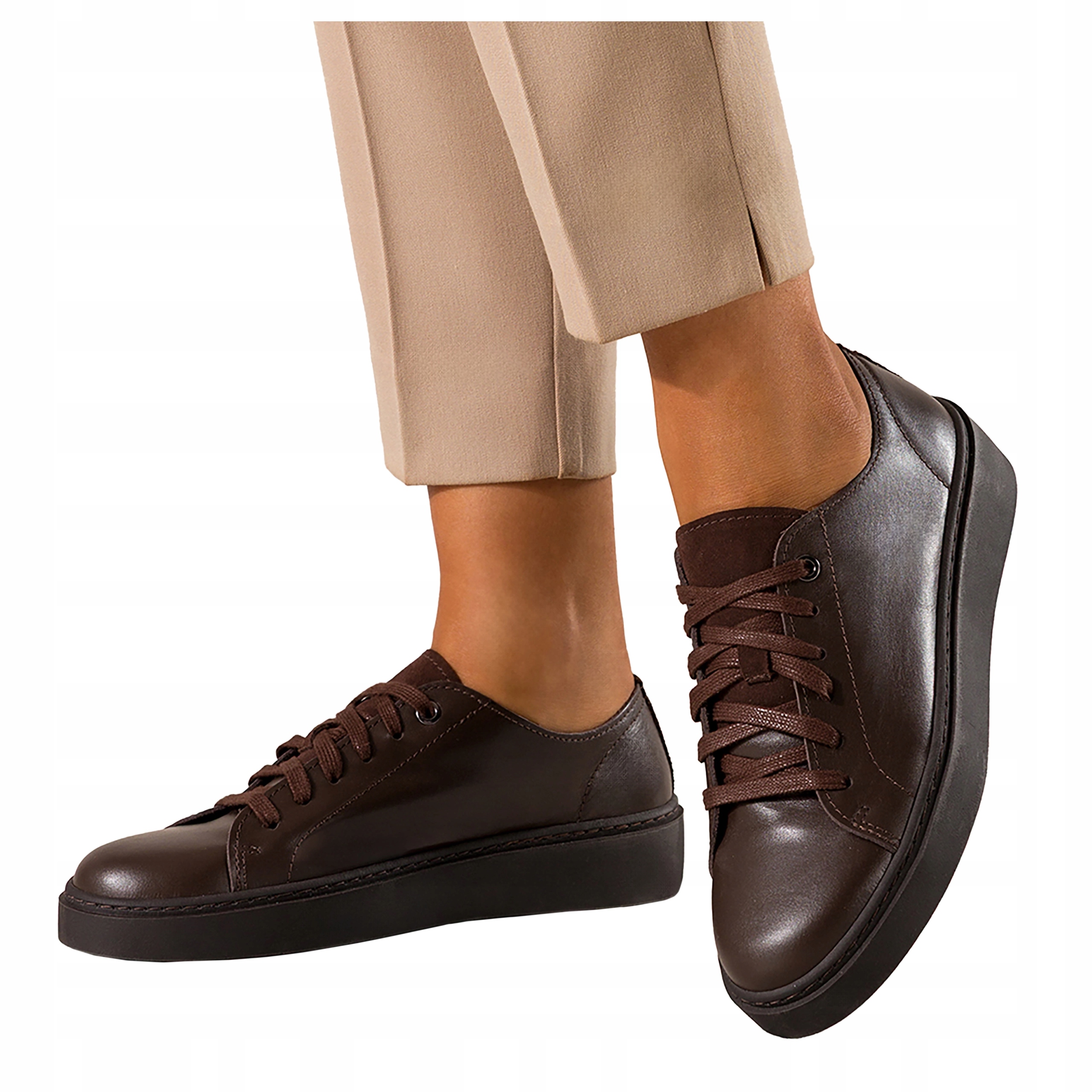 Hnědé Tenisky Dámské Kožené Tenisky Pohodlné Sportovní obuv vel. 36