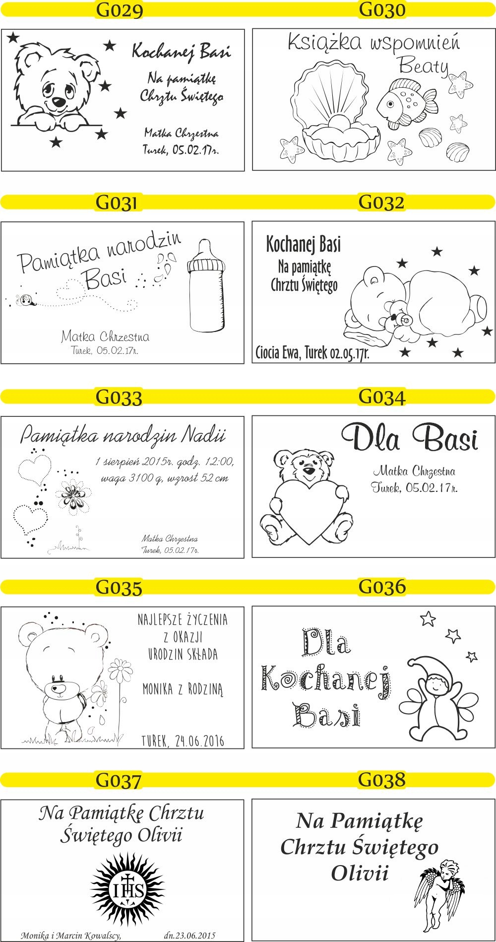 PAMIĄTKA CHRZTU MOJE PIERWSZE PIĘĆ LAT grawer Kolor stron białe