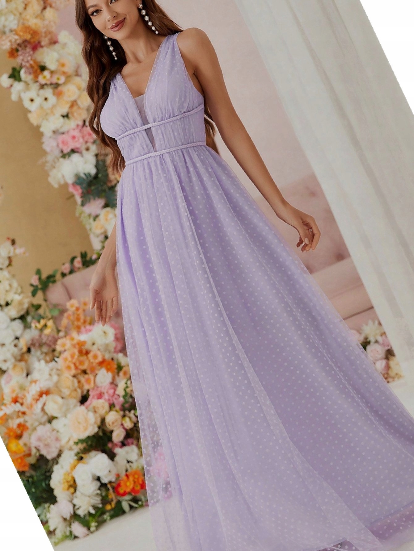 Šaty Síťovaná Fialová Prošívaná Maksi M 38