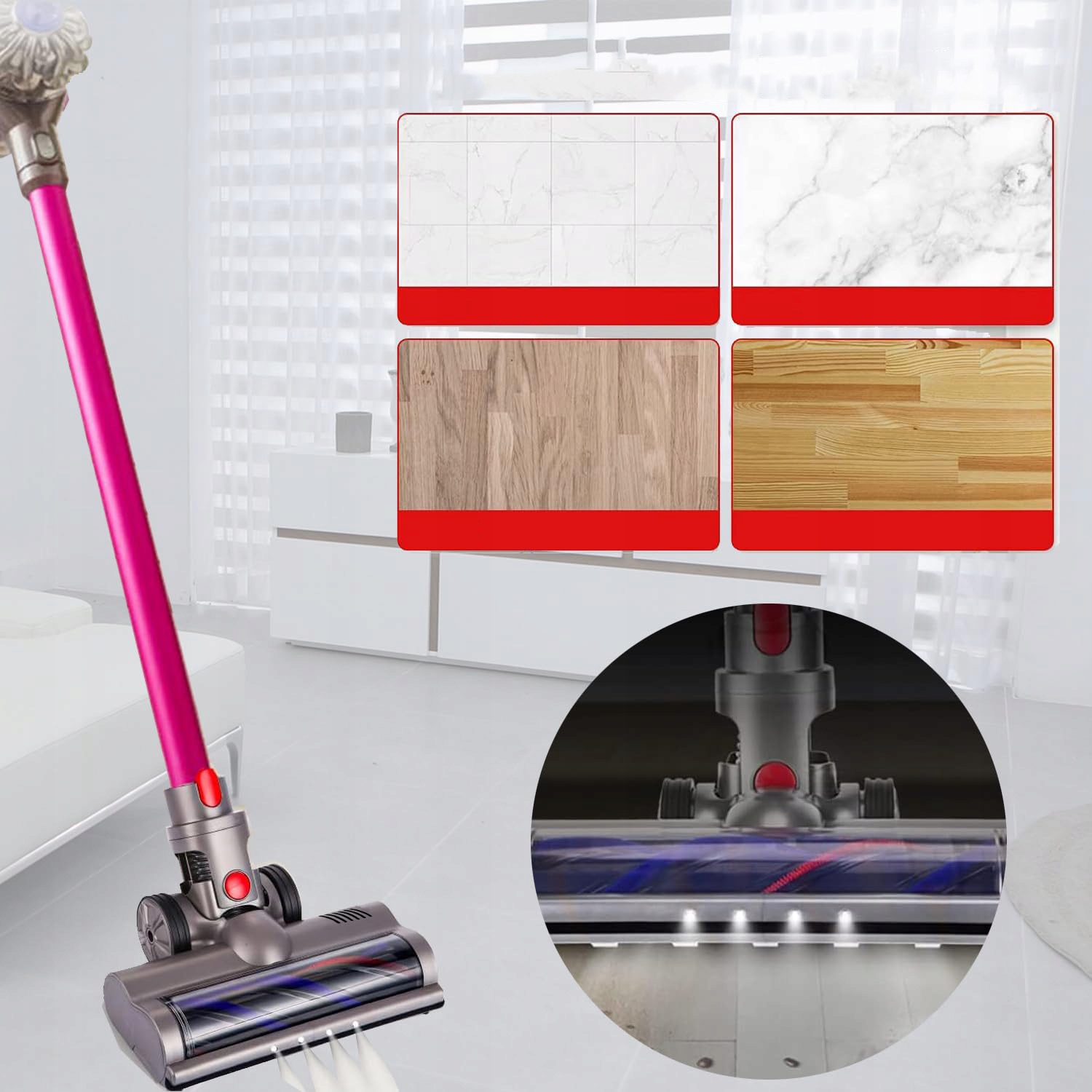 SZCZOTKA KOMPATYBILNA Z DYSON V7 V8 V10 V11 V15 SZCZOTEK Z 4 DIODAMI LED Wysokość produktu 11.5 cm