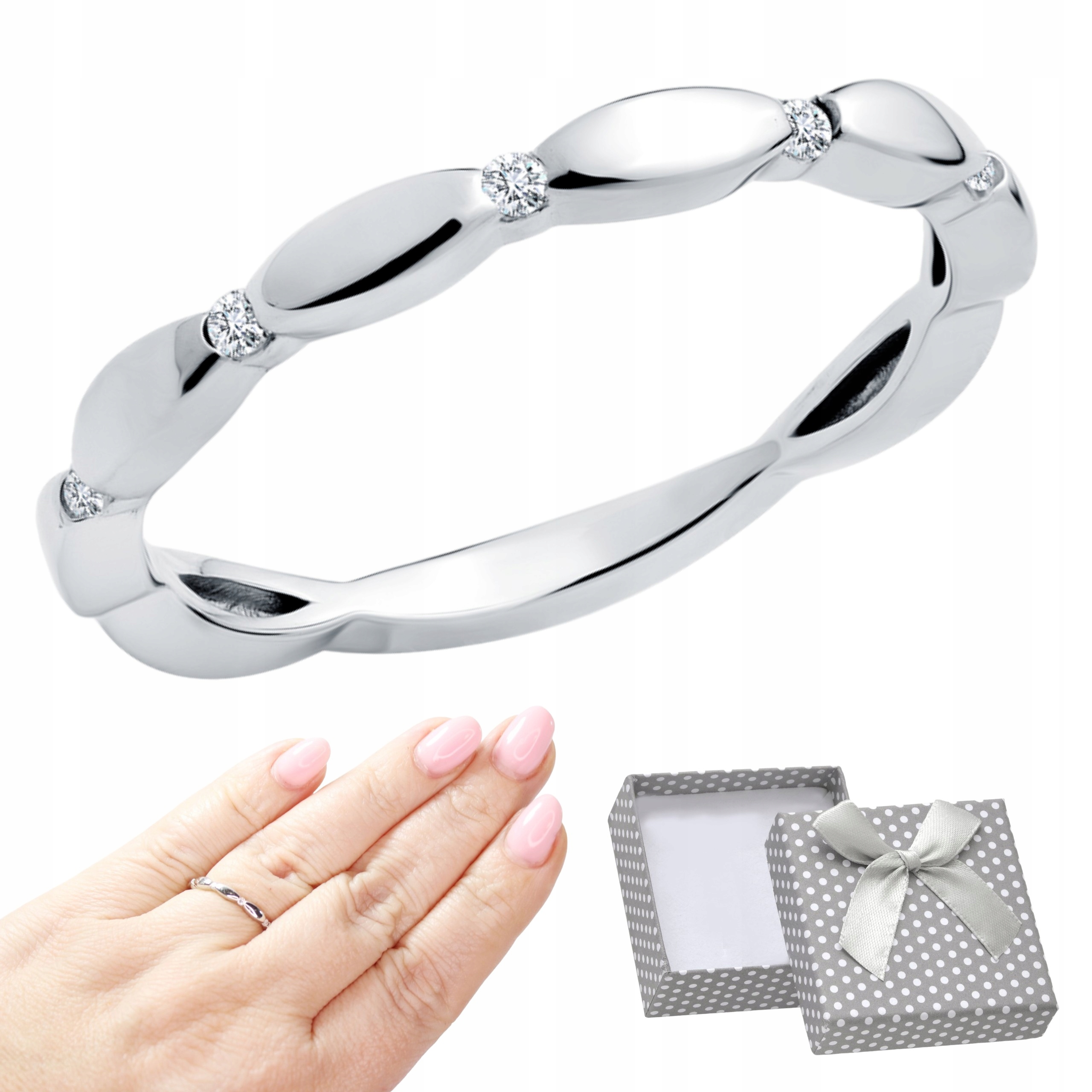 Pierścionek Srebrny próba 925 Rodowany z cyrkoniami knuckle ring Piękny R20