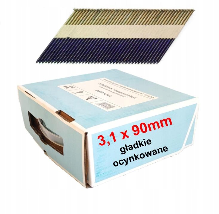 Hřebíky do hřebíkovačky spojené papírem 3,1x90 mm hladké pozink 34° 2000ks