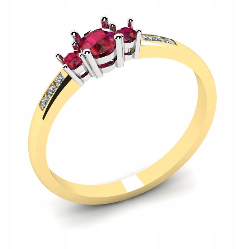 

Rubinowy Pierścionek Złoty Z Cyrkoniami 14KR