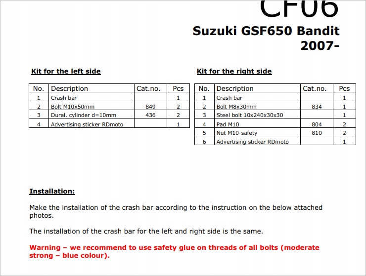 Osłona silnika gmole SUZUKI GSF 650 2007- CZARNY Numer katalogowy części RDM-CF06KD