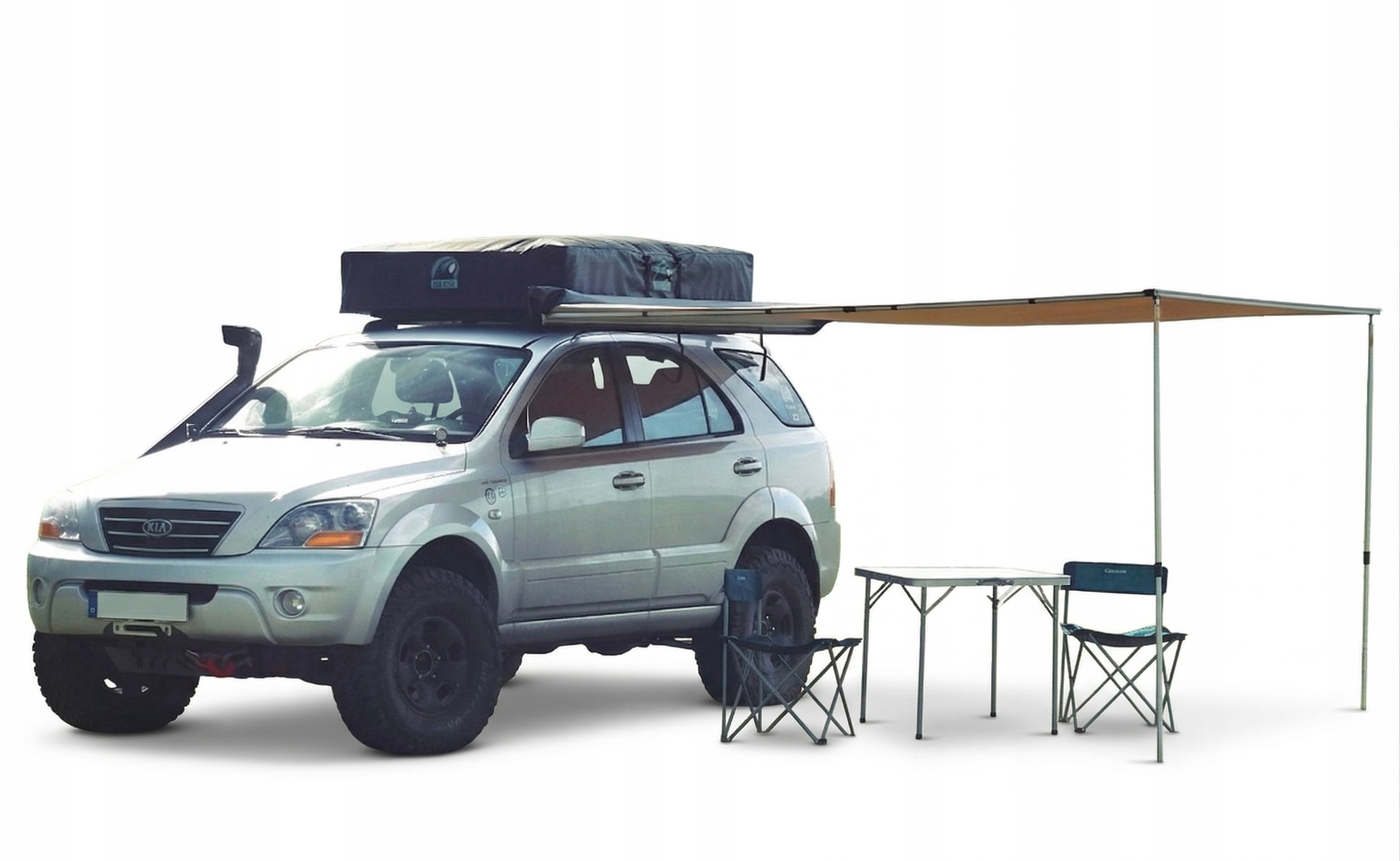 Markiza samochodowa 2x3 m z kasetą PVC – poliester Ripstop piaskowa AWNING