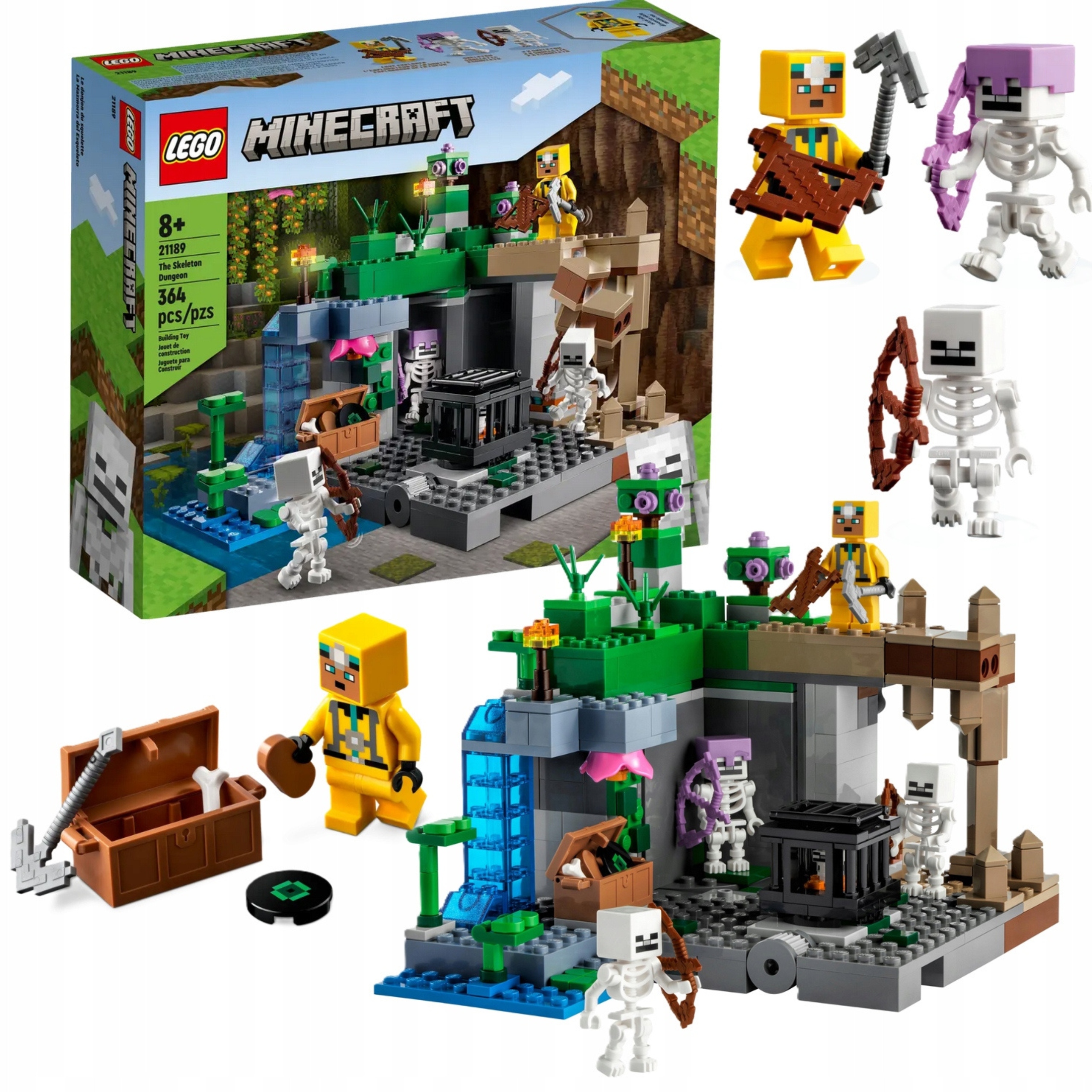 ZESTAW KLCKÓW LEGO MINECRAFT LOCH JASKINIA KOPALNIA SZKIELETY ZOMBIE KLOCKI