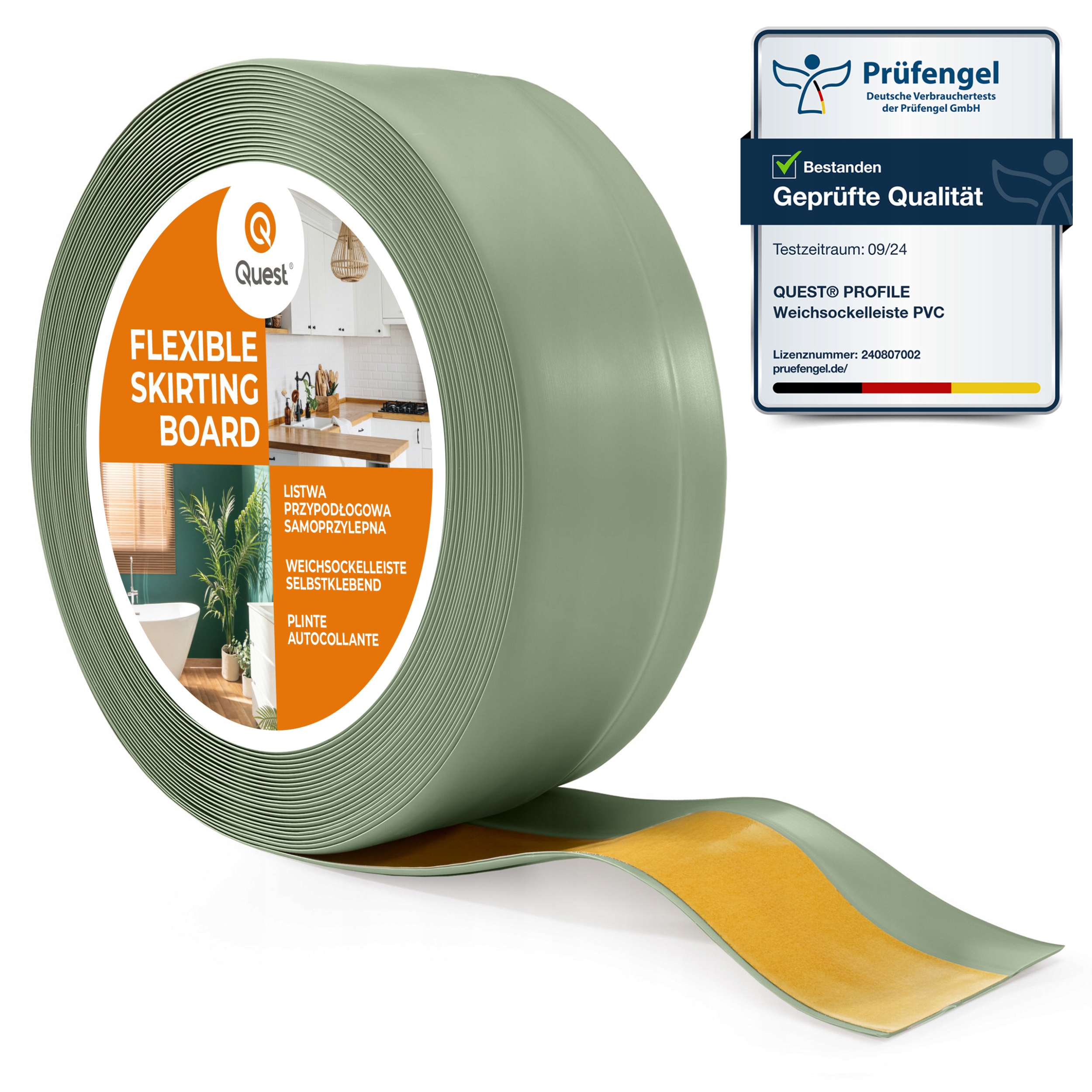 Samolepiaca soklová lišta z Pvc 50x20 mm svetlozelená 10 m a elastická