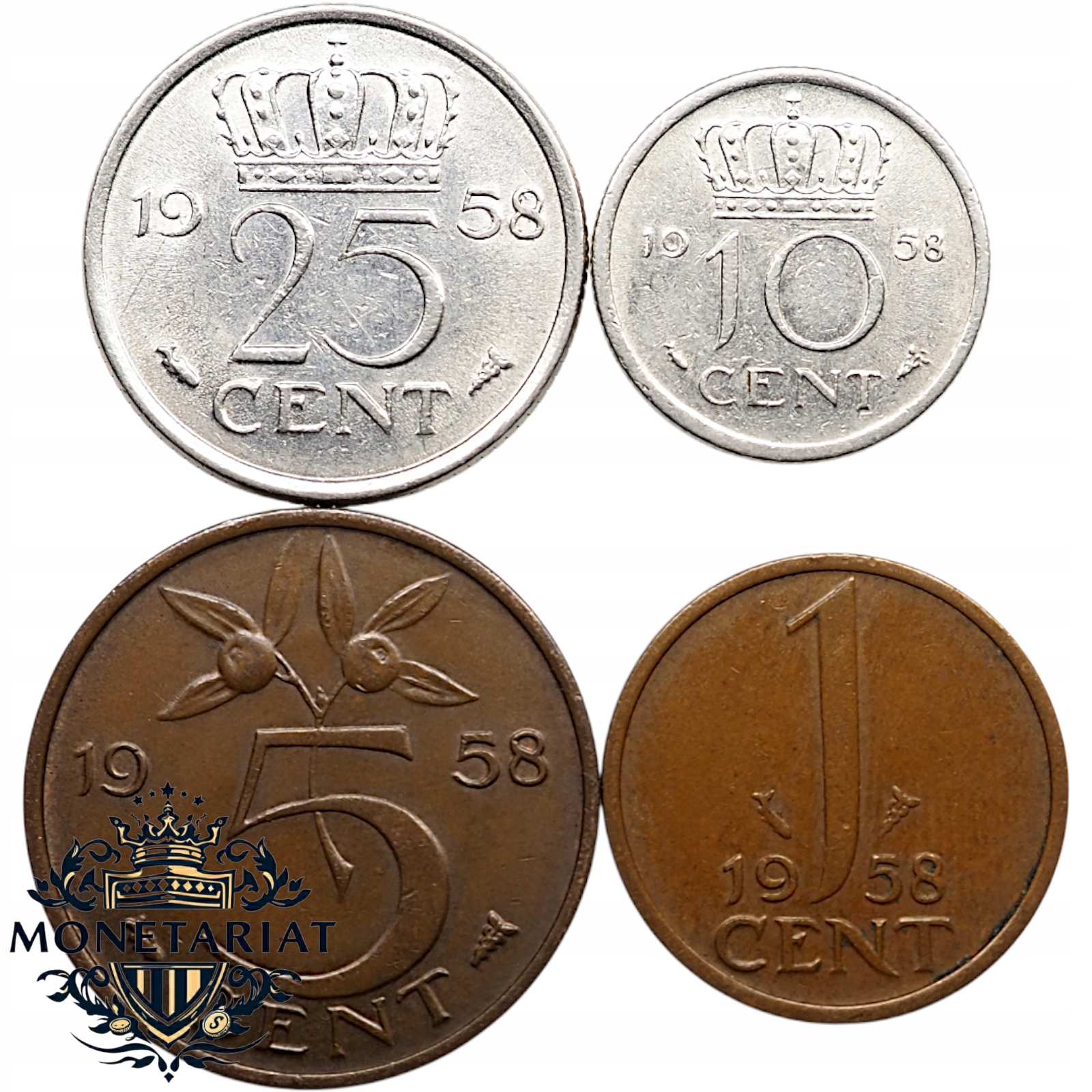 ZESTAW MONET - KOMPLET MIEDZIONIKIEL ROCZNIK 1958- HOLANDIA