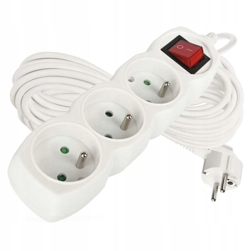 Prodlužovací kabel 10 m 3 zásuvky s vypínačem bílý Pvc 1,5 mm2