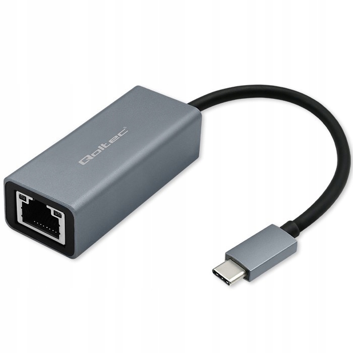 QOLTEC Adapter karta sieciowa kablowa USB-C na RJ45 Ethernet 1000Mbps Alu