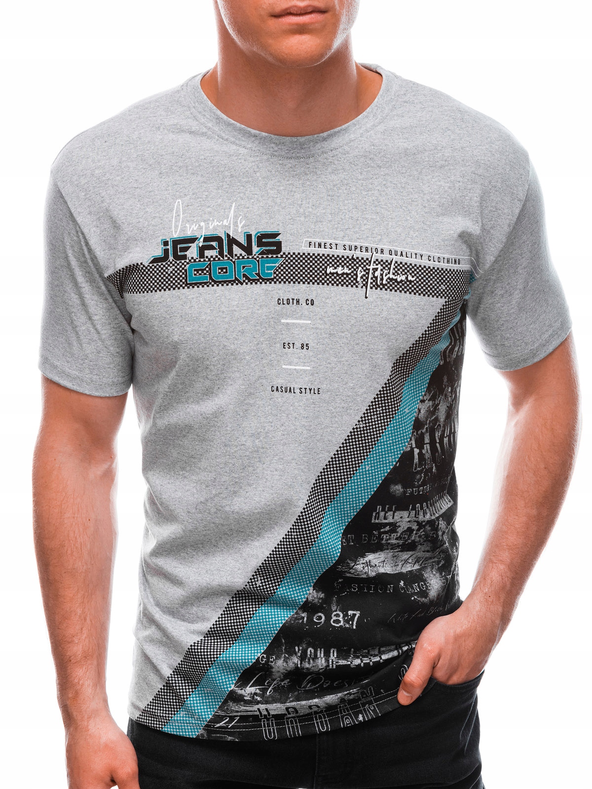 

T-shirt męski z nadrukiem 1665S szary XL