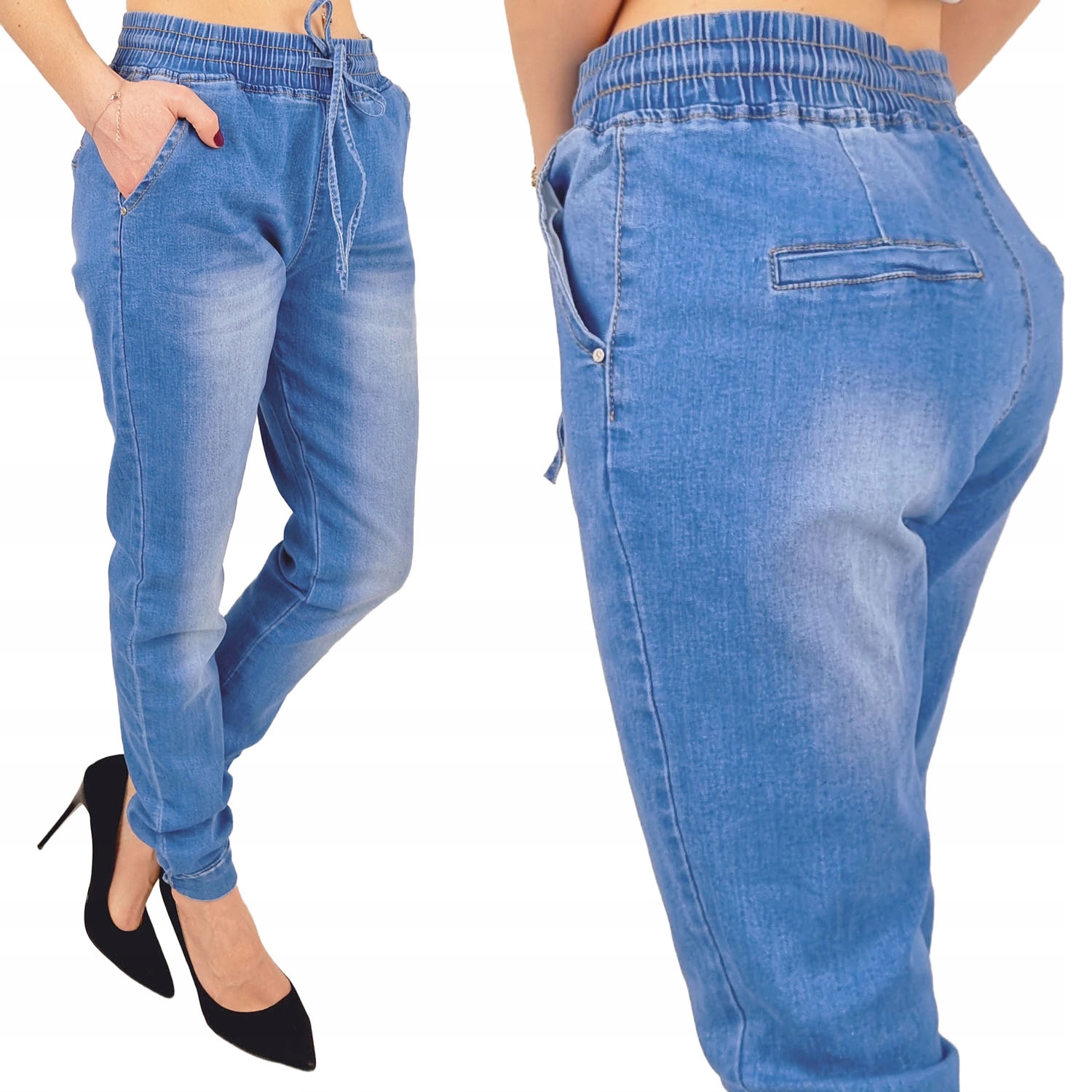 

Damskie Spodnie Jeans w Gumkę Wiązane Plus Size 3