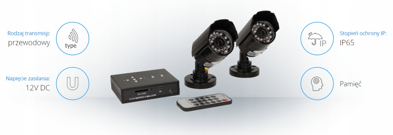 System do monitoringu 2-kanałowy przewodowy CCTV monitoring ORNO Obudowa inna