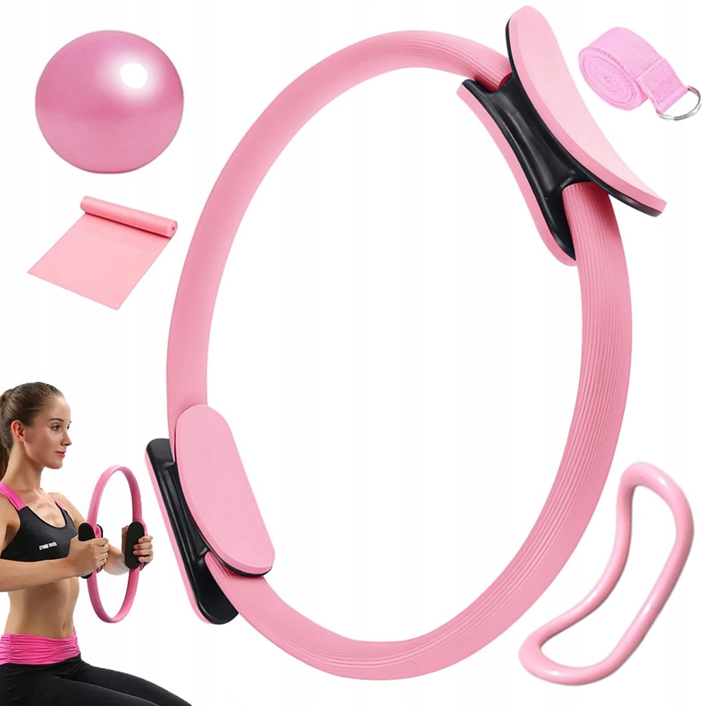 Zestaw Ćwiczeń Domowych 5W1 Pilates Joga Obręcz Piłka Taśma Różowy
