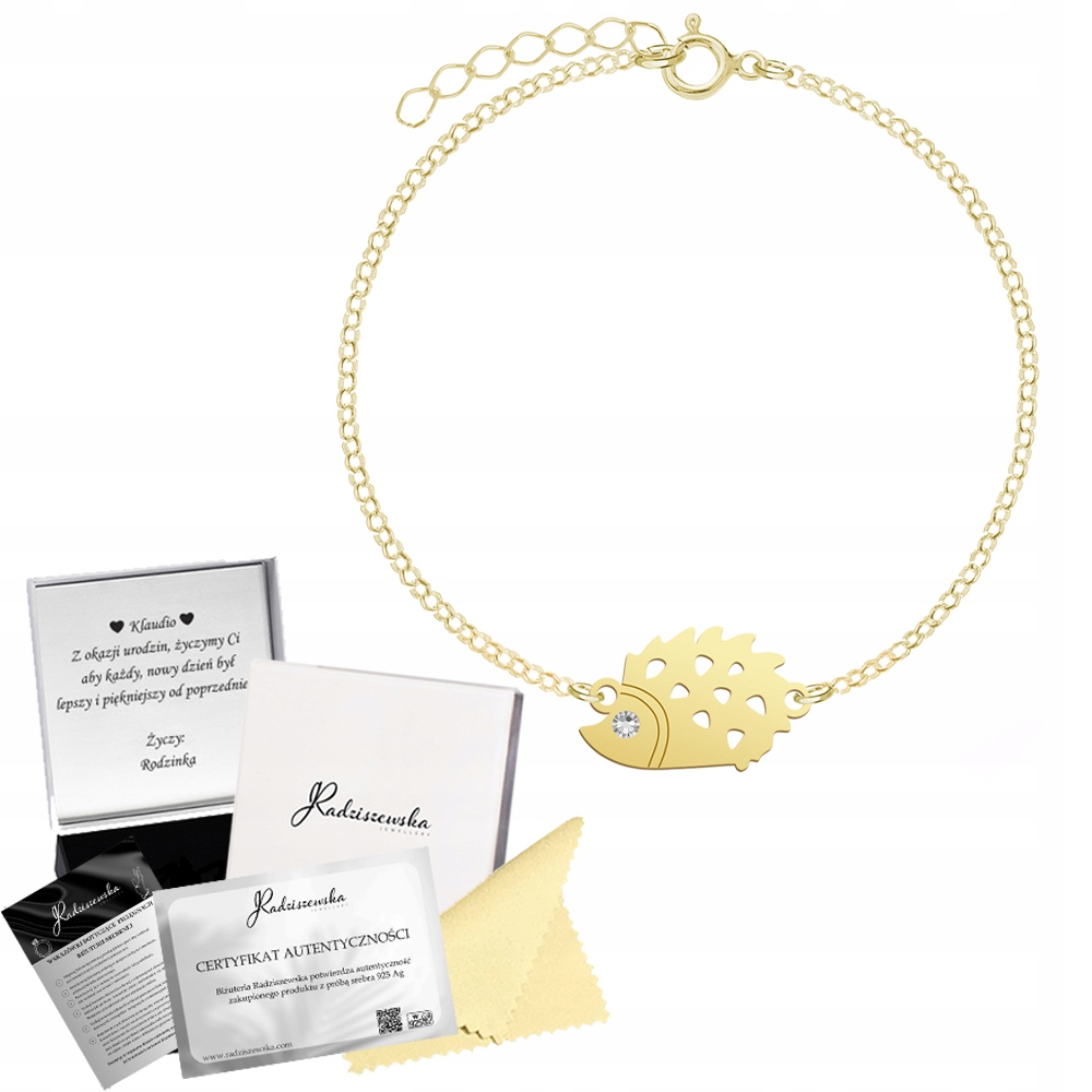 Zlatý náramek Ježek Řetízek Stříbro 925 K Narozeninám Věnování Bonus