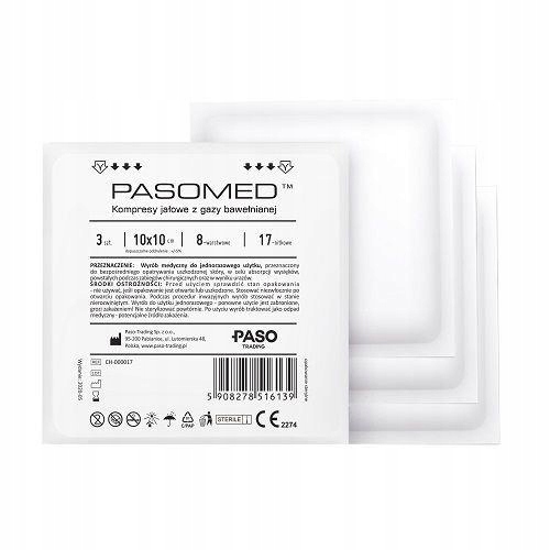

Kompres Jałowy 17N 8W, Pasomed 3szt, 10cm x 10cm