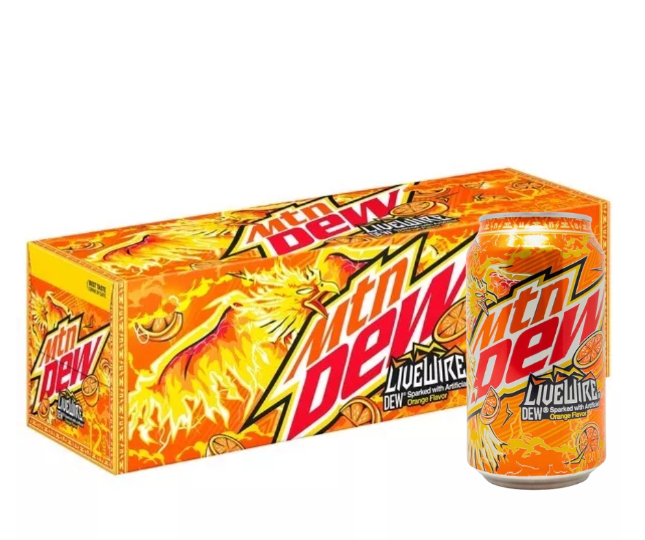 Zestaw 12 sztuk Mountain Dew Live Wire Orange 355ml-Limitowany produkt Usa!