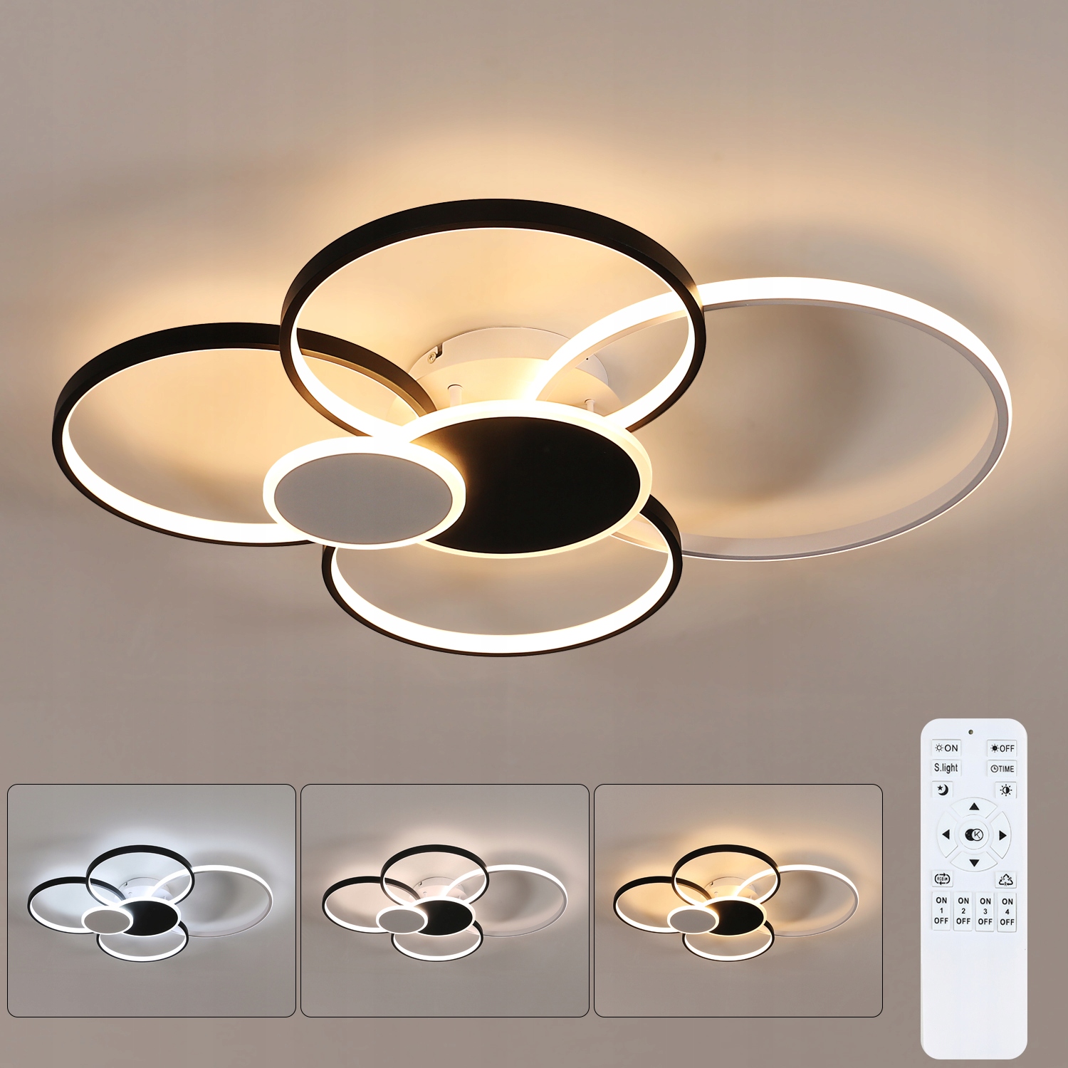 Led Stropní Svítidlo Černé+bílé Kulatý Lustr S Dálkovým Ovládáním Do Ložnice 71W