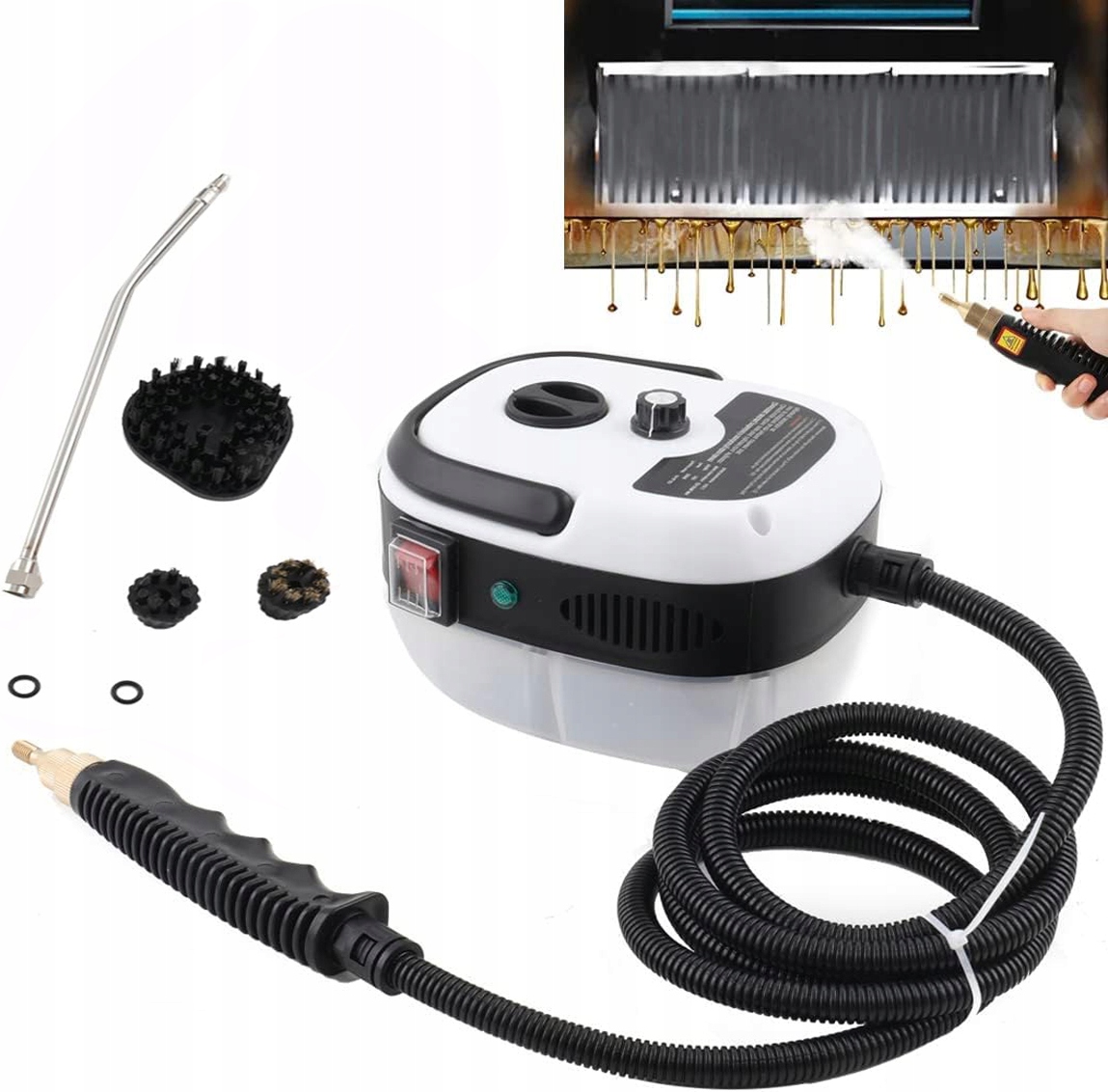 Mocny Myjka Parowa Czyścik 2500W Na Plamy OLEJU+3 Główki Szczoteczki 1000ML