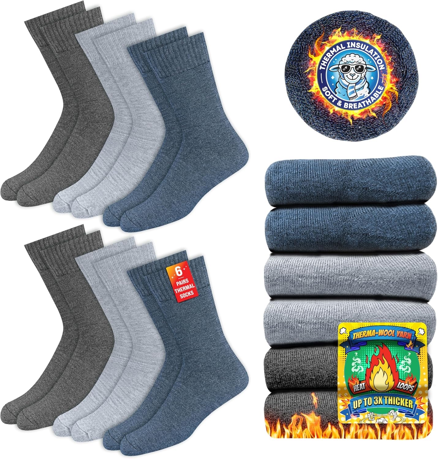 Skarpety termiczne Soxco 6 par rozmiar 46-49 Eu zimowe grube
