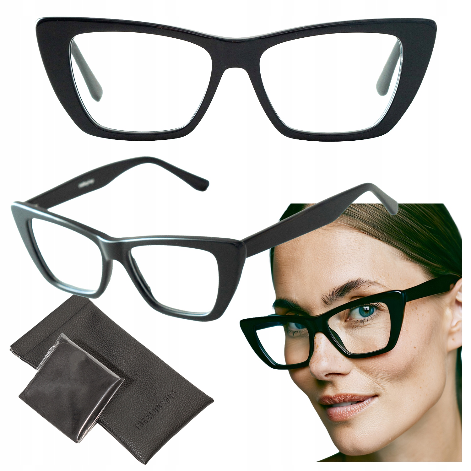 Dámské brýle Bez Dioptrií s korekčními obroučkami Kocie, černé, dámské Acetat