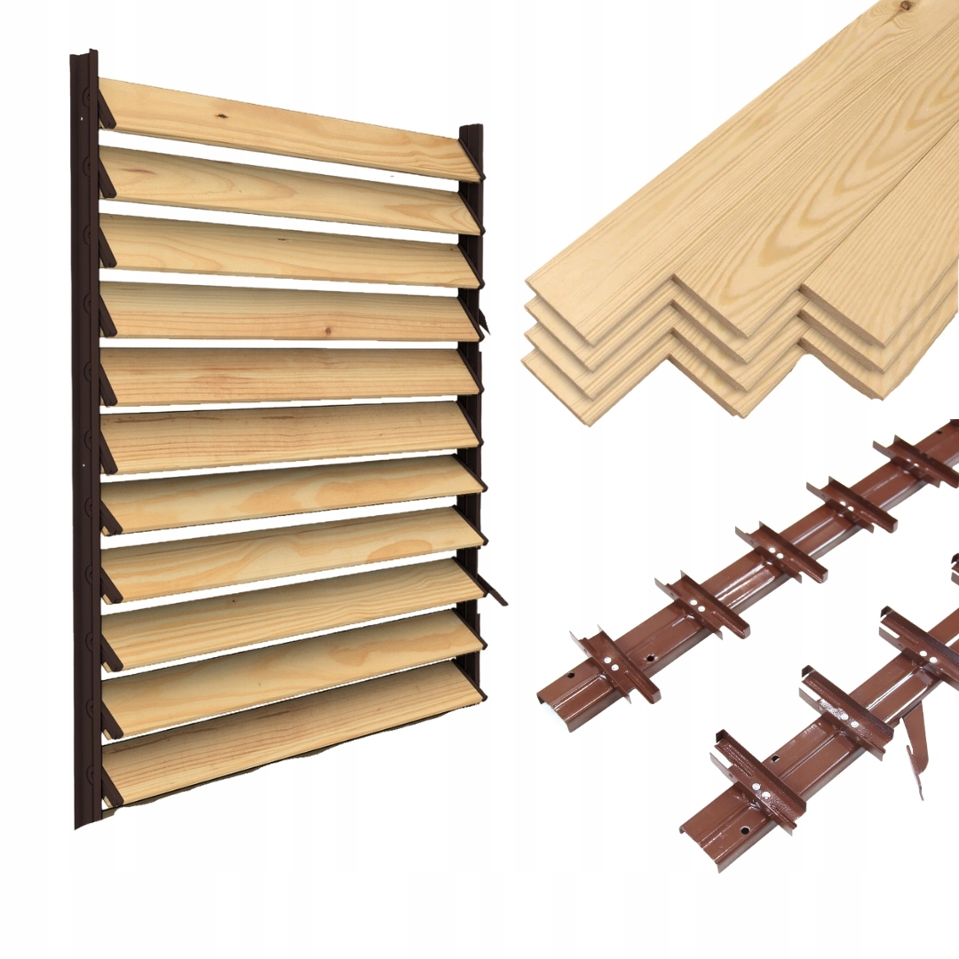 Sada Terasových Žalúzií Borovica 11KS Držiak Oceľový Mechanizmus Hnedý 100 CM