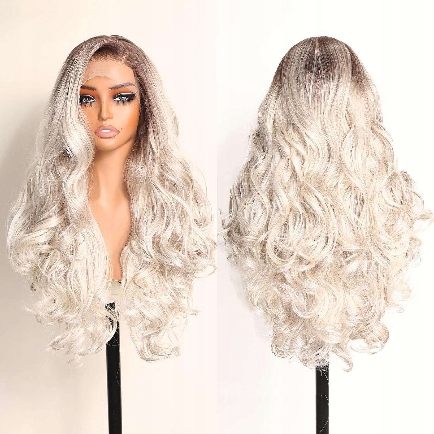 Syntetická paruka Ombre Bílá Hnědá 61 cm