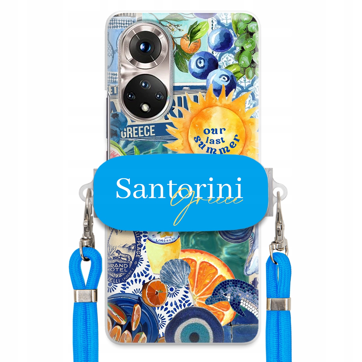 Pouzdro pro Huawei Honor 50 Modré Crossbody vodítko držák Santorini Greece