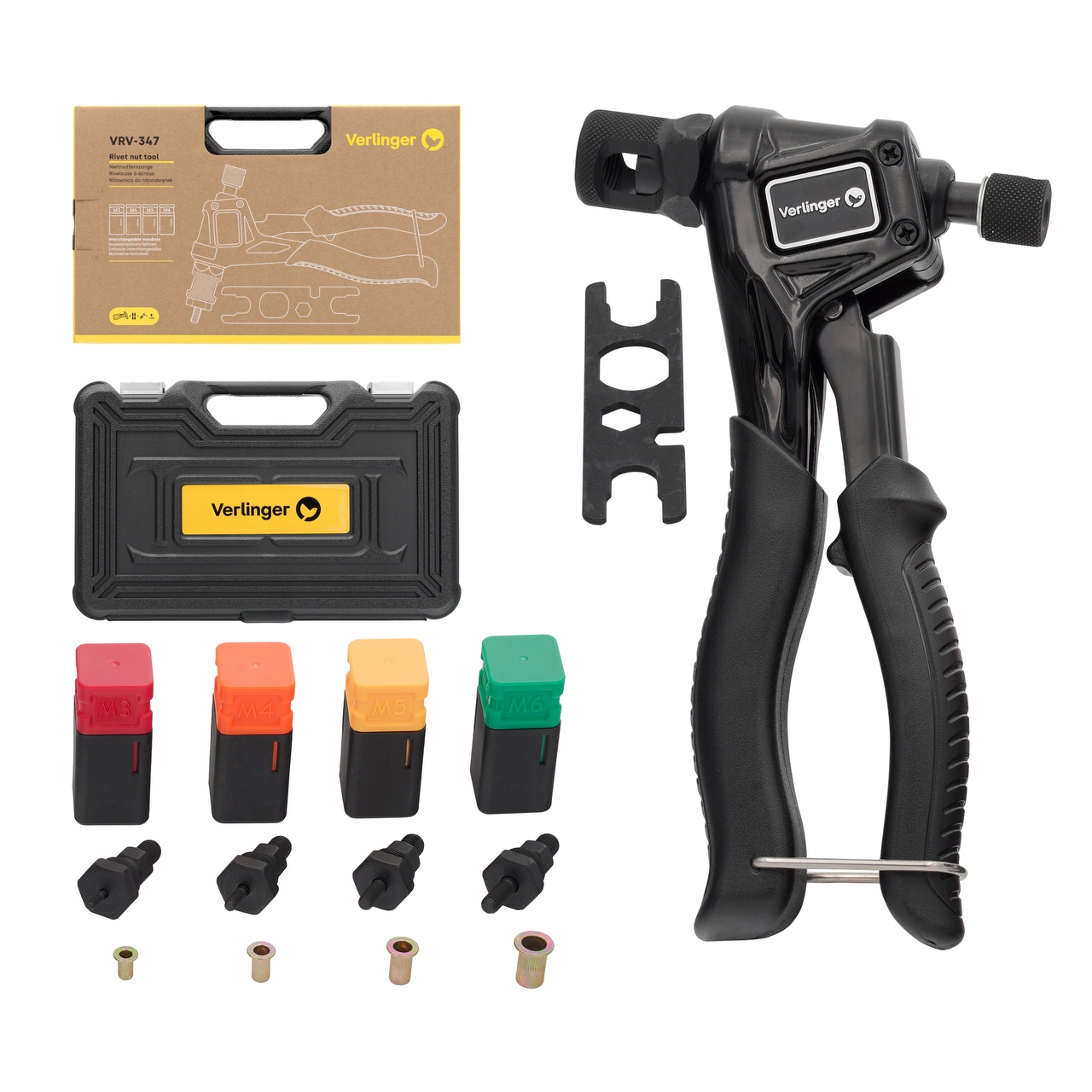 Ruční nýtovačka na nýtovací matice, sada kufr 40 nýtovacích matic Verlinger