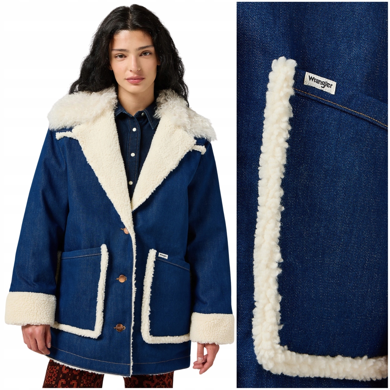 Wrangler Wrange Coat Unworn dámský džínový kabát sherpa na medvídkovi Xs