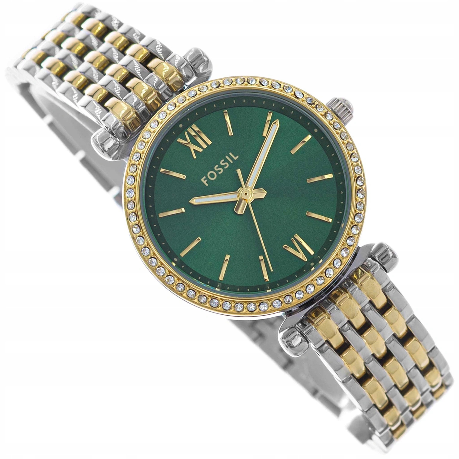 Dámské Hodinky Fossil ES5439 Stříbrno-zlaté Na Náramku Zirkony Glamour