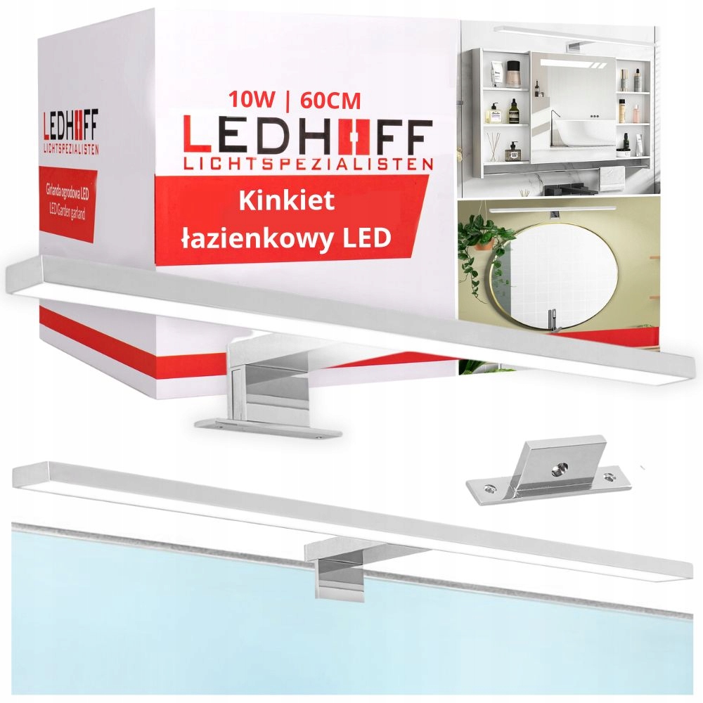 Lampa łazienkowa Kinket Led nad lustro szafkę 10W 60cm chrom Srebrna Jasny