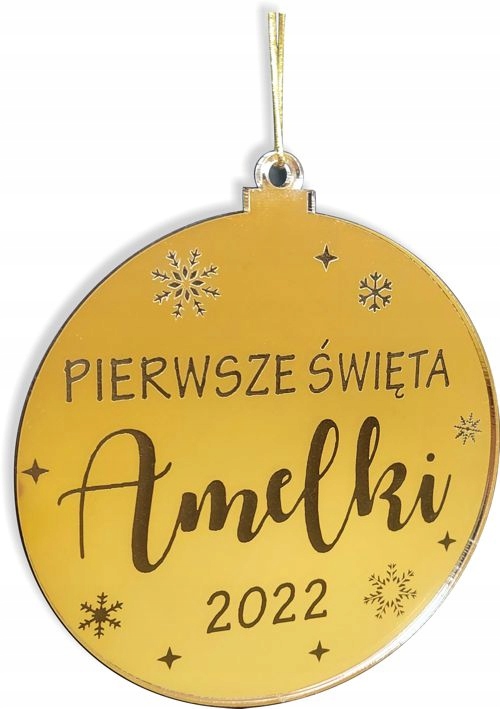 ZŁOTA BOMBKA GRAWER PIERWSZE ŚWIĘTA IMIĘ LUSTRO