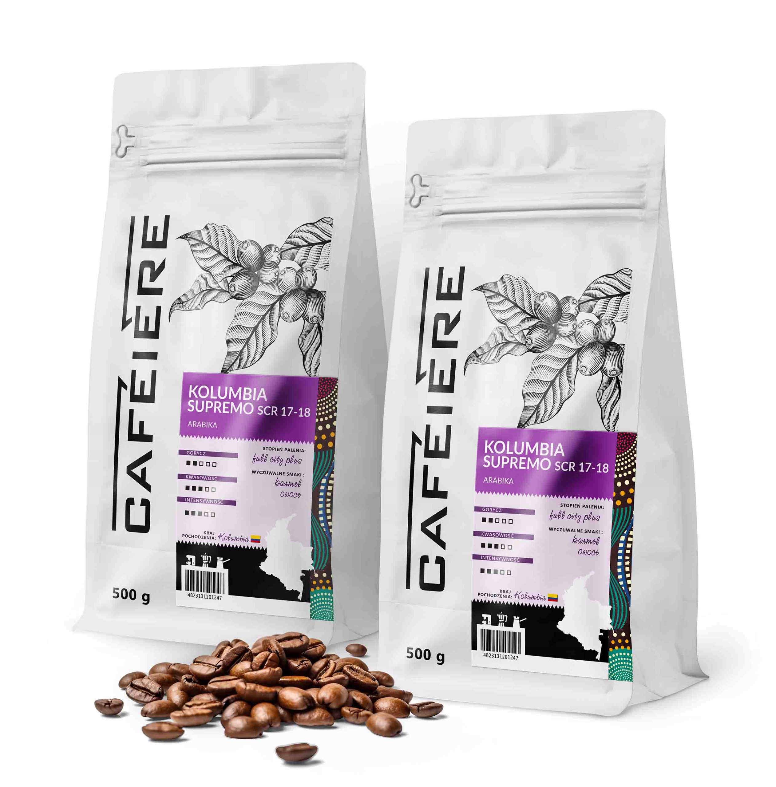 Levně Káva zrnková 1 kg Kolumbia Supremo 17-18scr 500 g x2 Čerstvě pražená Arabica