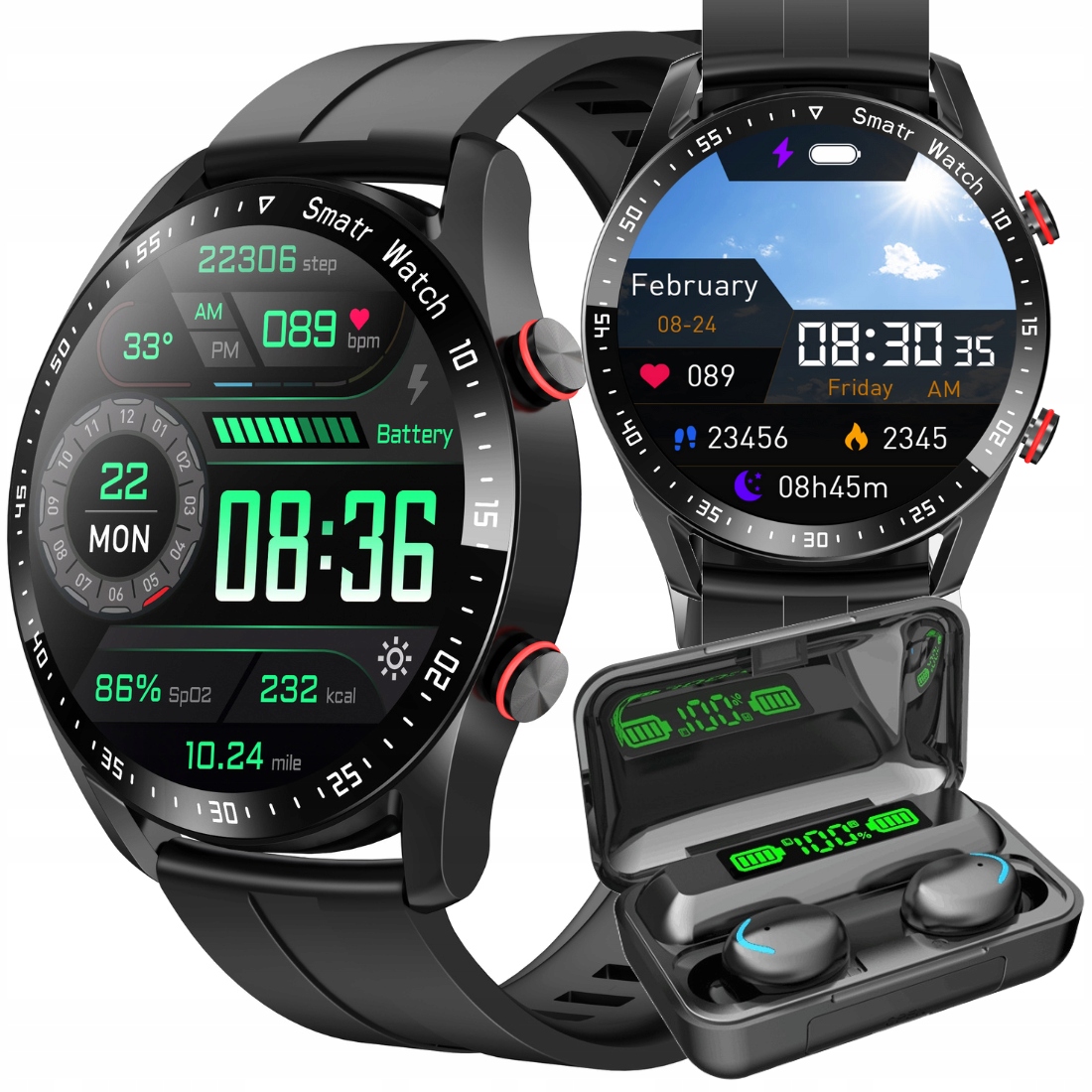 Smartwatch Pánske Hodinky Srdcová Frekvencia Saturácia Ekg Šport+bezdrôtové Slúchadlá