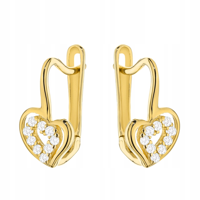Zlaté Náušnice Dámské anglické pr. 585 Srdce v srdci Zirkony 14k
