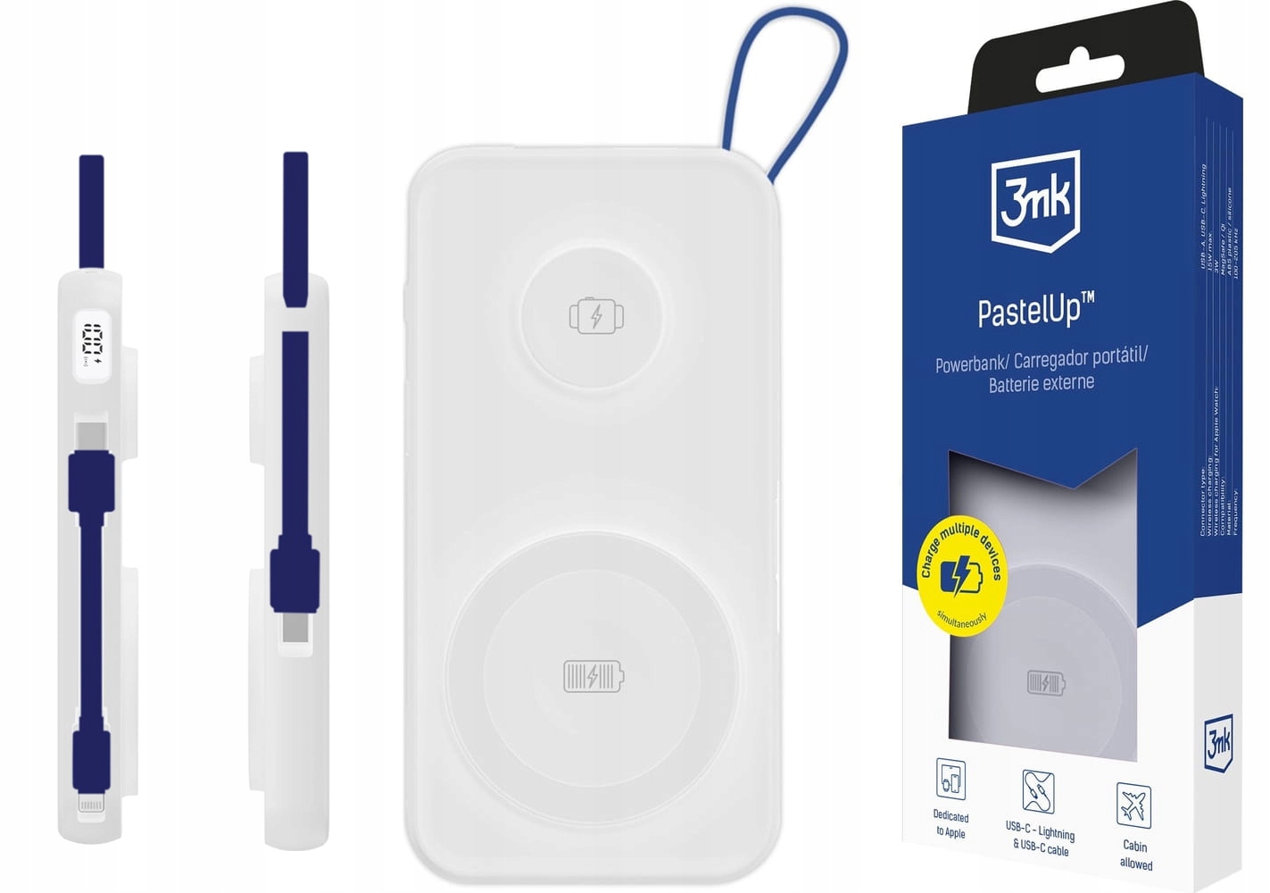 3mk Powerbanka Bílá PastelUp 10,000mAh Magsafe nabíjení Apple Watch