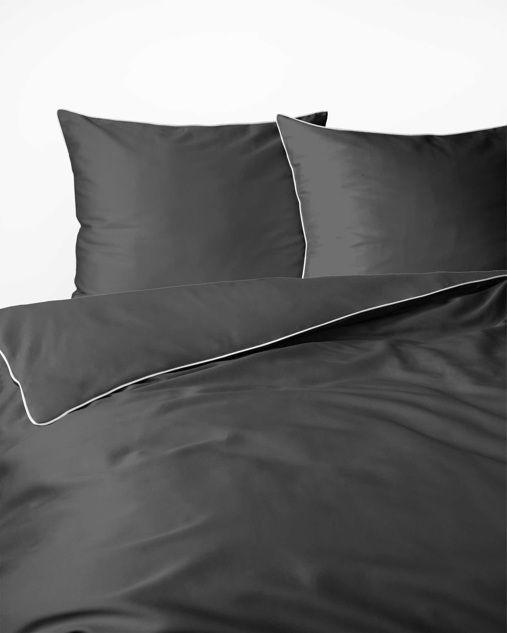 Pościel Makosatyna satynowa jednobarwna z lamówką 220x200 Szara Ciemna Pure