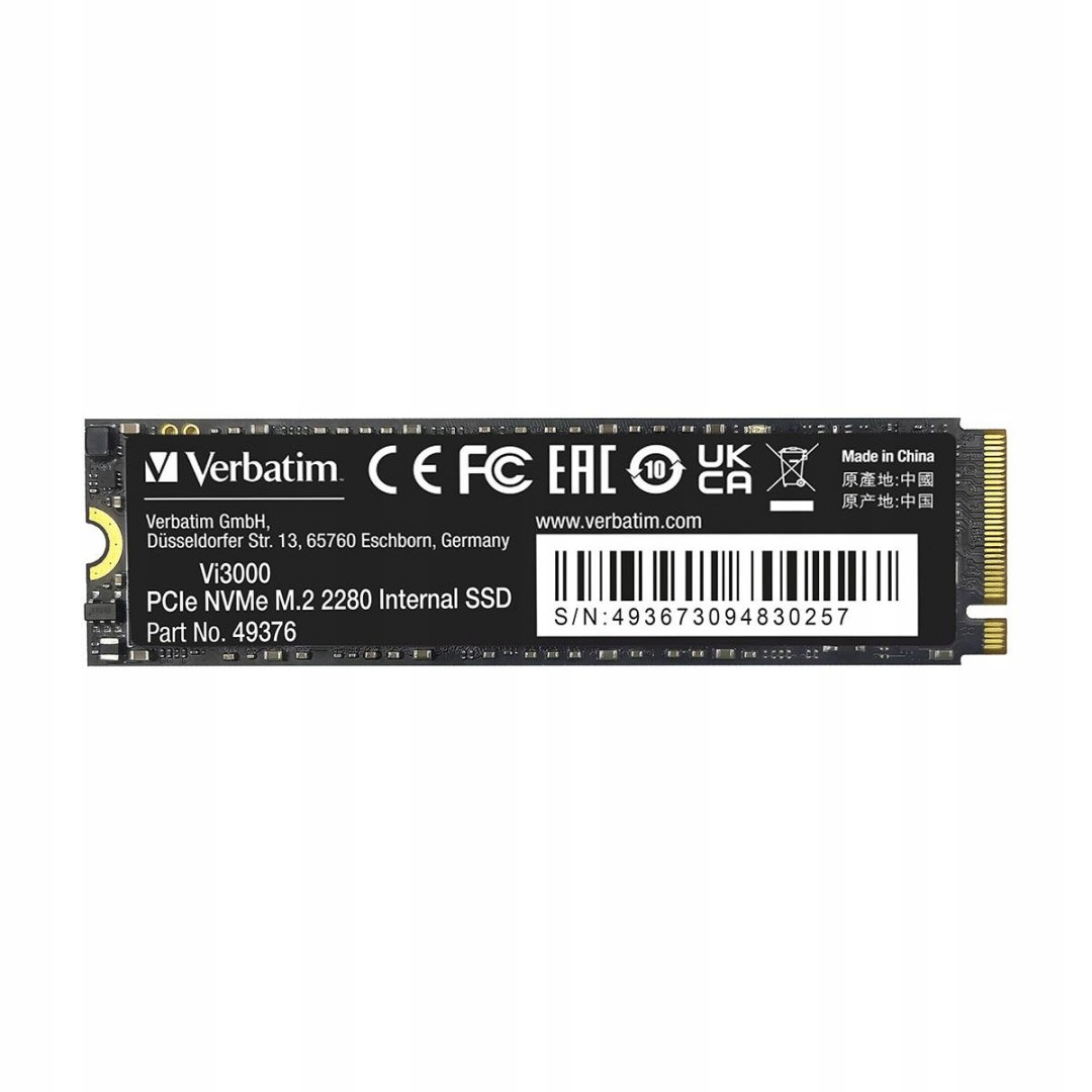 Dysk Ssd Verbatim Vi3000 512GB M.2 2280 PCIe Gen3 Nvme (3300/2500 MB/s)