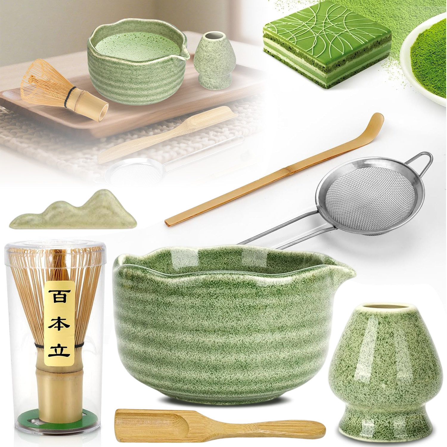 Sada Na Čaj Matcha Keramika Nastavit, Chasen Metla Plec Lžička