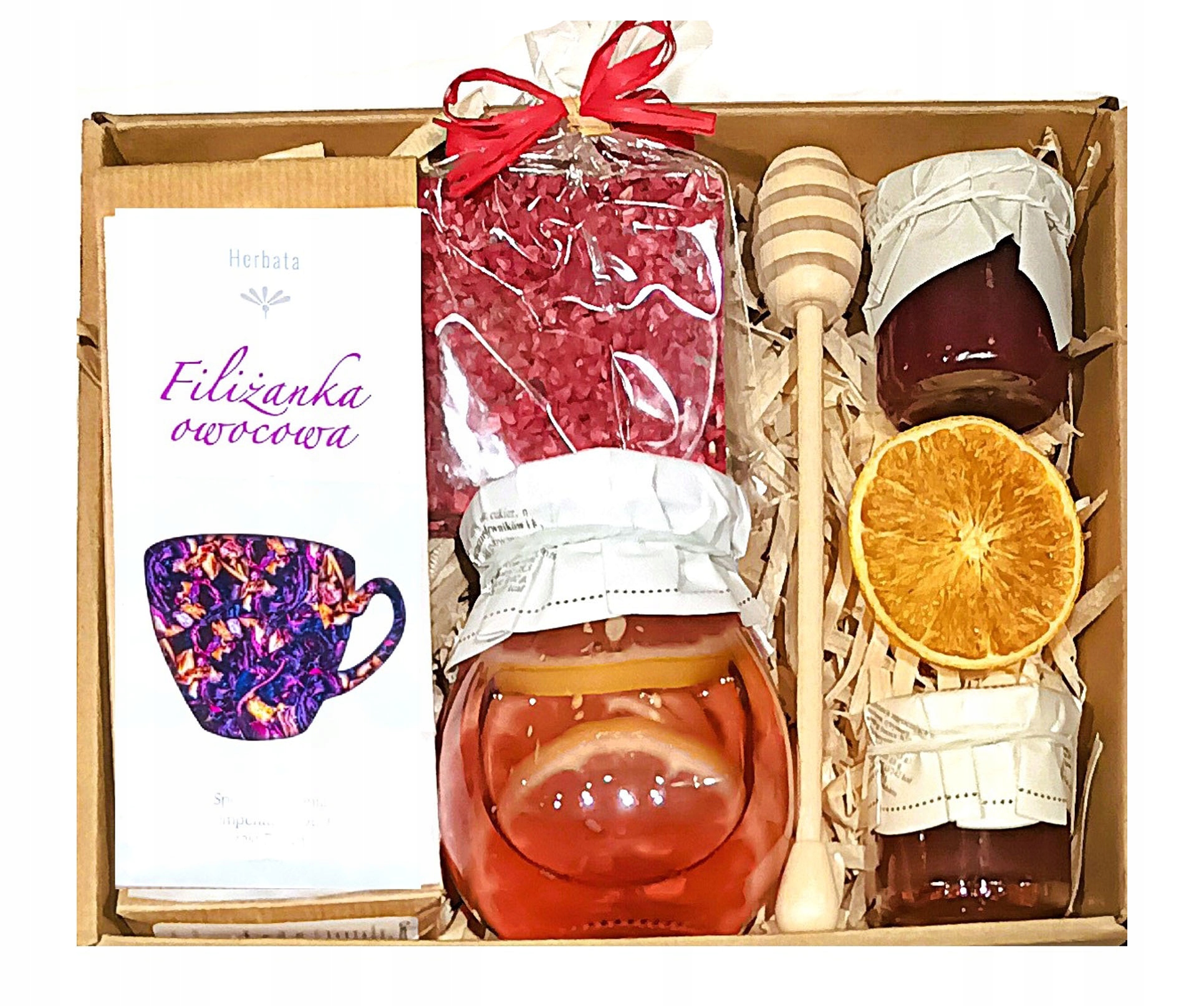 Levně Koš Dárkový Box Dárek Med Čaj Malina Citron Džemy Čokoláda