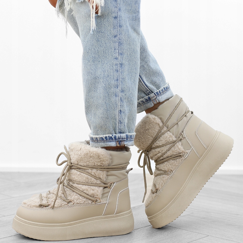 Beżowe śniegowce damskie ocieplane kożuch HY853 r39 Rozmiar 39