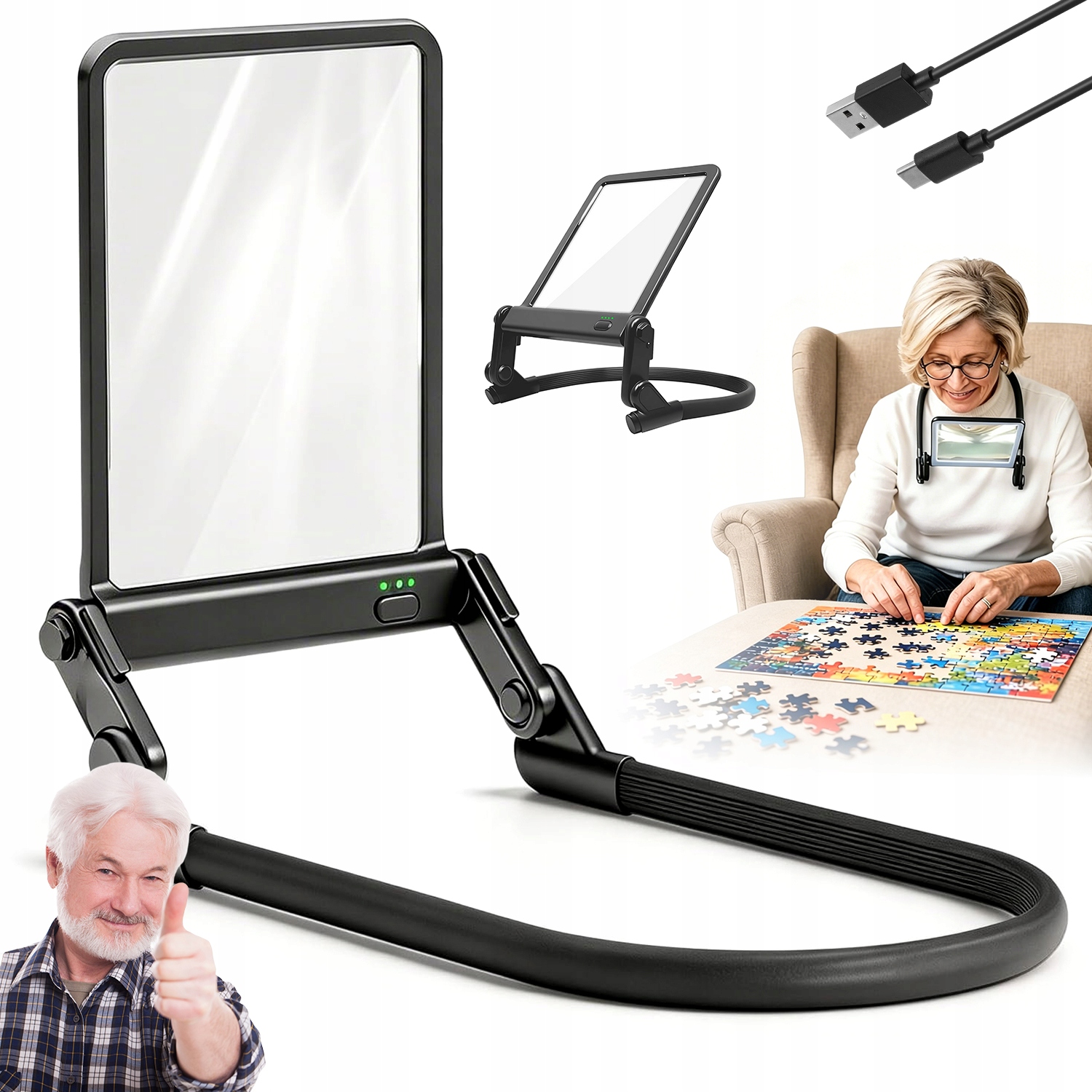 5NÁSOBNÁ Závěsná Lupa Na Krk S Led Osvětlením Pro Čtení, Pro Domov