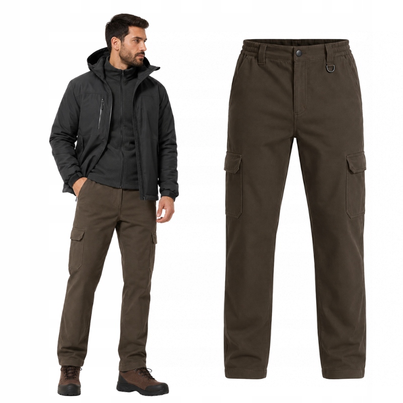 Spodnie taktyczne męskie softshell ocieplane polar 3XL 38W/32L ciemny brąz