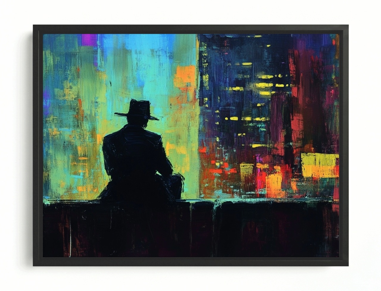 Obraz Rám Americký Box Město Světla Muž Postava Pohled Zaduma 100x75